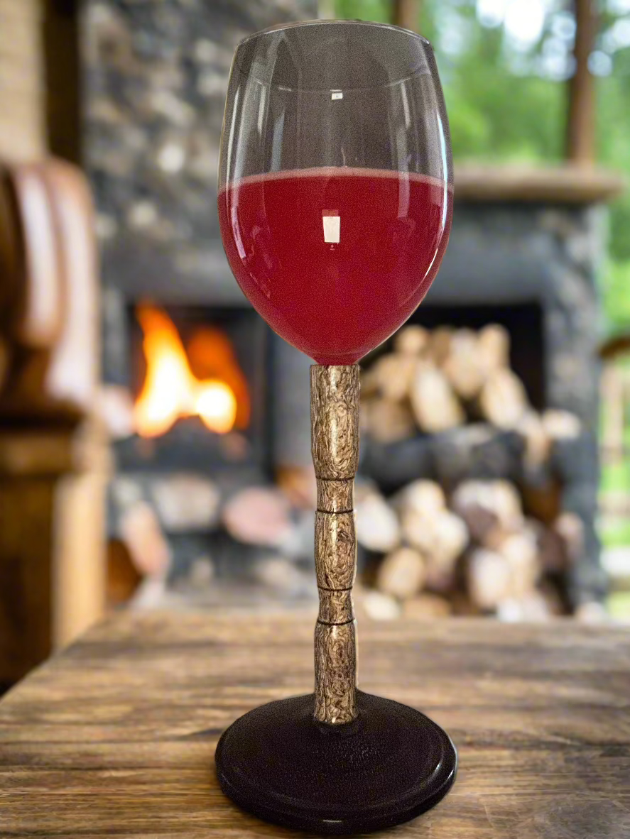 hand turned wine glass with unique stem and base