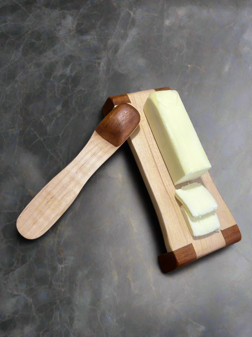 Customizable Handmade butter dish/server and matching butter knife spreader. Marten Custom Woodcraft LLC
